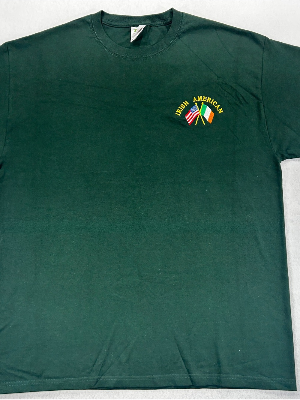 Fruit of the Loom Dark Green Crew Neck T-Shirt with Embroidered Flags
